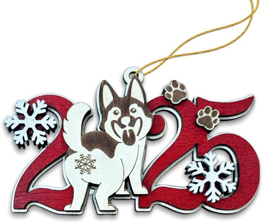 German Shepherd 2025 Christmas Ornament – Cute Wooden Dog Tree Decoration with Snowflakes & Paw Prints for German Shepherd Lovers, Pet Owner Christmas Décor