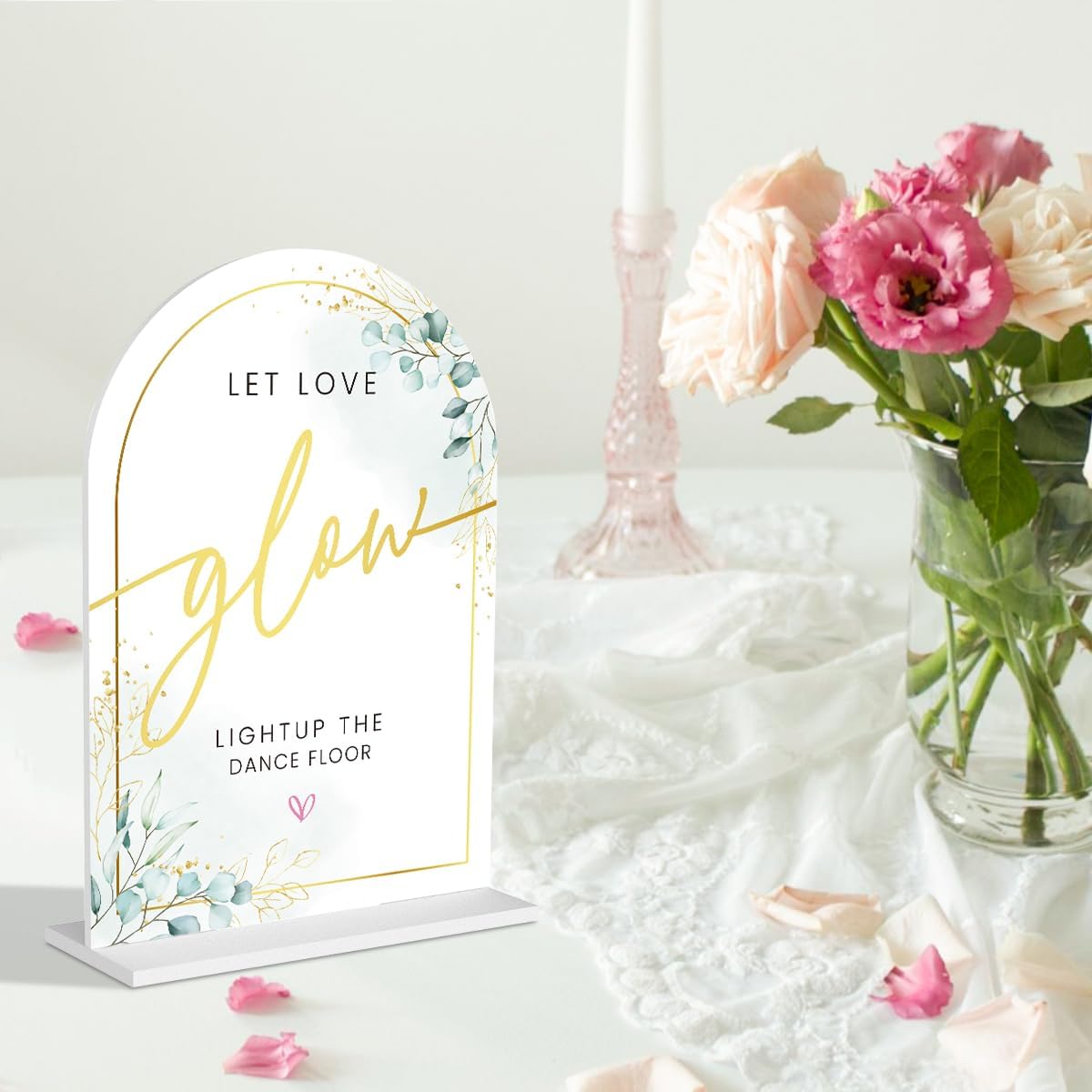 Acrylic Wedding Sign Set for Ceremony & Reception - 5x7 Inch White Guest Book, Let Love Glow Lightup The Dance Floor - Wedding Decor Bundle
