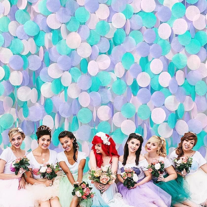 205 Ft Teal Purple Party Decorations Big Circle Dot Backdrop Garland Tissue Paper Polka Dots Hanging Curtain Streamer for Mermaid Under the Sea Birthday Bachelorette Wedding Baby Shower Party Supplies