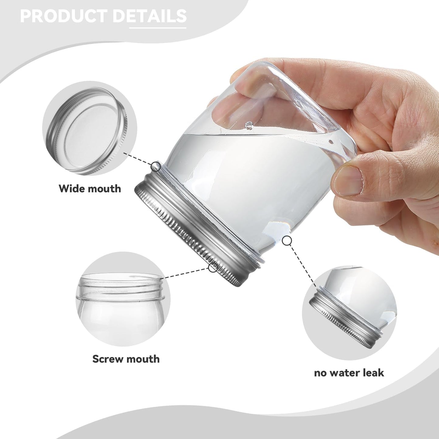 novelinks 8 oz Clear Plastic Jars with Screw-On Lids - BPA-Free Refillable Storage Containers for Slime, Spices, Crafts, Kitchen & Home Organization (16 Pack,Silver)