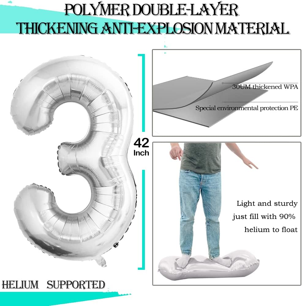 GOER Number 30 Balloons for 30th Birthday Party Decorations,42 Inch Jumbo Foil Helium Balloons for 30th Anniversary (Silver)