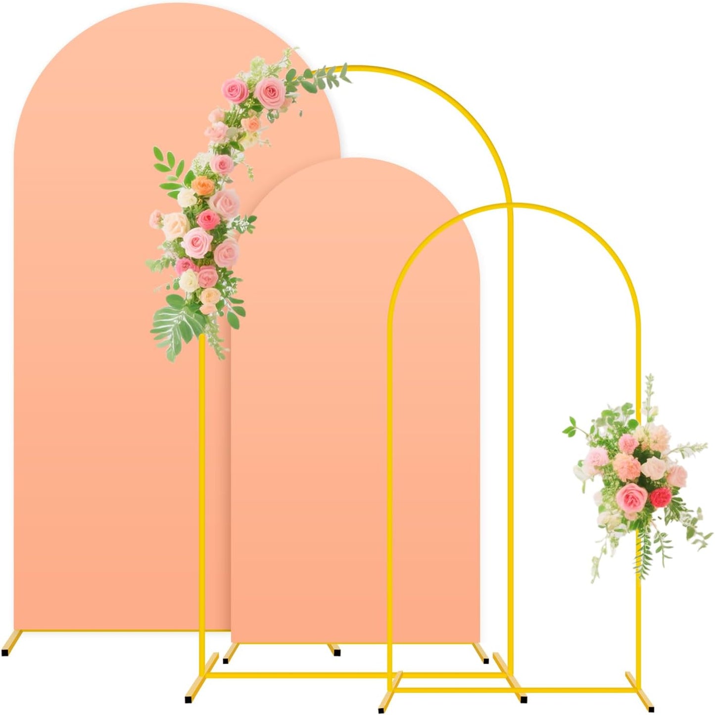 Wedding Arch Backdrop Stand and Peach Arch Cover Set of 2 (7.2FT, 6FT) Metal Backdrop Stand for Parties Spandex Arch Stand Cover for Birthday Bridal Baby Shower Graduation Balloon Arch Decorations