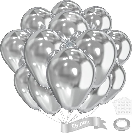 Silver Metallic Chrome Latex Balloons, 100pcs 12inches Round Helium Silver Balloons for Birthday Baby Shower Wedding Birthday Party Decorations