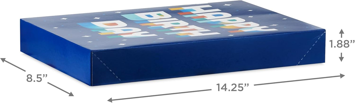 Hallmark Designed Shirt Boxes with Lids (8 Boxes: 2 Each of Orange and Blue Stripes, Plaid, Dots, Happy Birthday) for Birthdays, Father's Day, Graduations