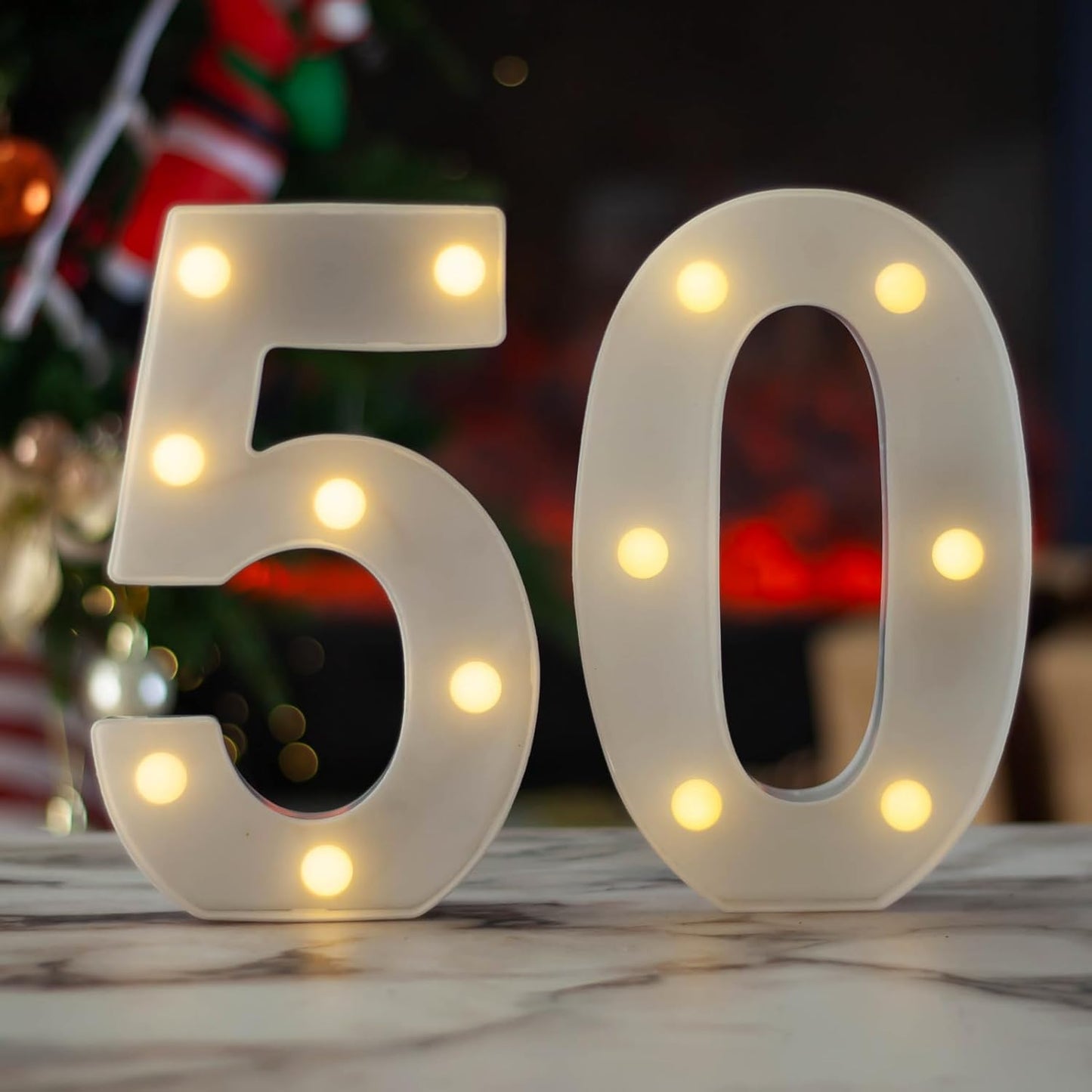 LED Marquee Letter Lights, Decorative Light Up Numbers for 50th Birthday Party, Battery Operated, Warm White Small Marquee 50 Sign for Anniversary Decorations
