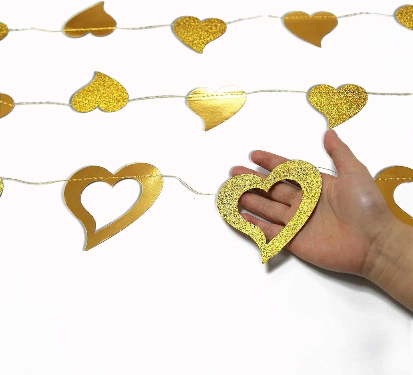 Cheerland Gold Heart Garland Romantic Decorations Paper Streamers Hanging for Mother’s Day Best Mom Tea Brunch Engagement Wedding Anniversary Bridal Shower Valentine Birthday Party Supplies 4pcs