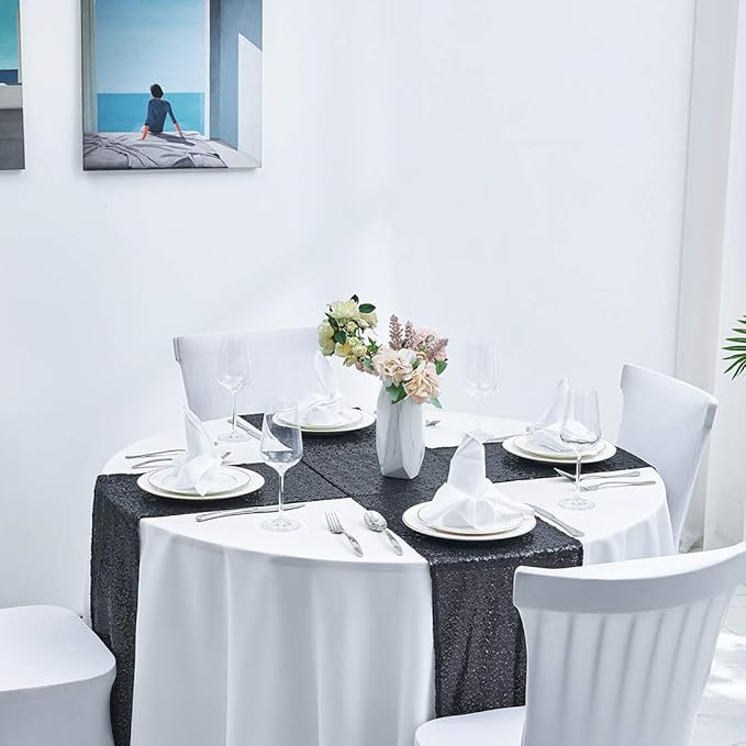 6 Packs 12 x 72 inches Black Sequin Table Runner, Glitter Runner for Birthday Party Supplies Decorations Wedding Bachelorette Holiday Celebration Bridal Shower Baby Shower