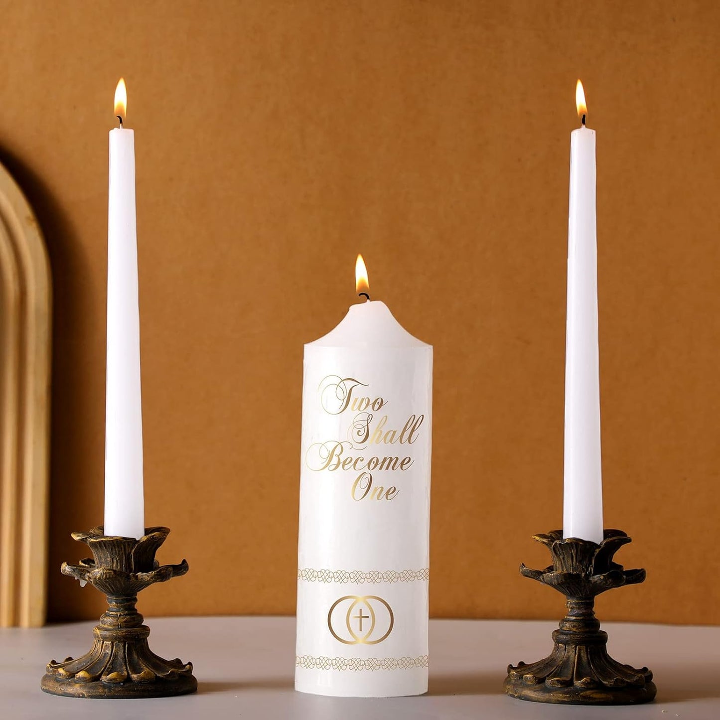 Frienda Unity Candles for Wedding Ceremony Set Wedding Unity Taper Candles Catholic Religious Ceremony Accessories(Cross)