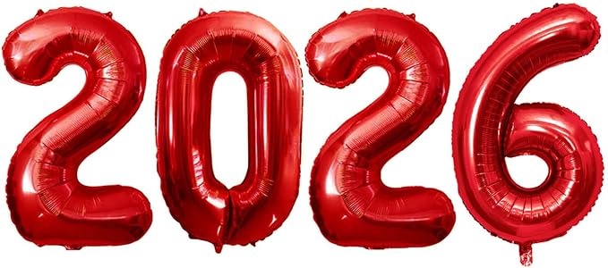 GOER 2026 Foil Number Balloons for 2026 New Year Eve Festival Party Supplies Graduation Decorations (Red,16 Inch)
