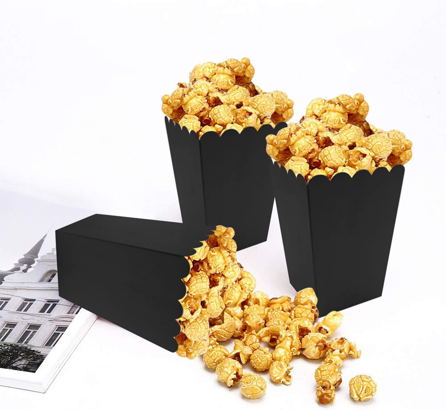 36 Pcs Popcorn Boxes Mini Paper Popcorn Box Cardboard Popcorn Container for Party, Black