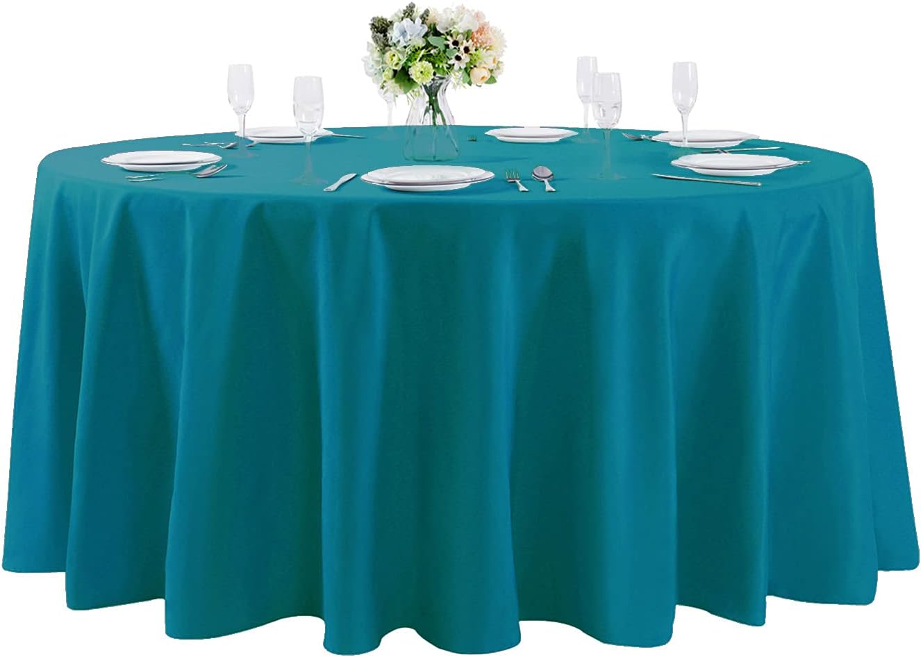 108 inch Round Tablecloth Washable Polyester Table Cloth Decorative Table Cover for Wedding Party Dining Banquet（108 inch, Caribbean Blue）