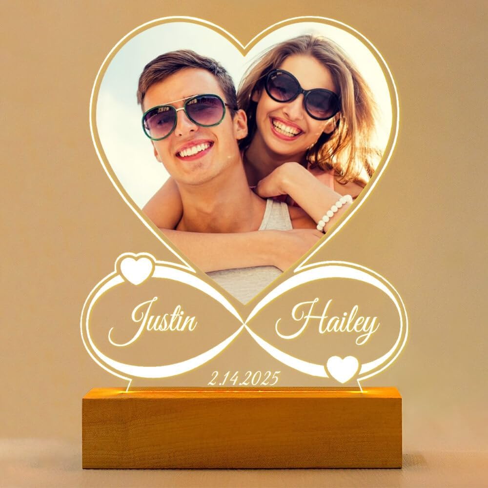 Custom Picture Frame with Photo, Personalized Photo Frame with Night Light, Customized Picture Frames, Personalized Anniversary Couple Gifts for Women Men Her Him Girlfriend Boyfriend