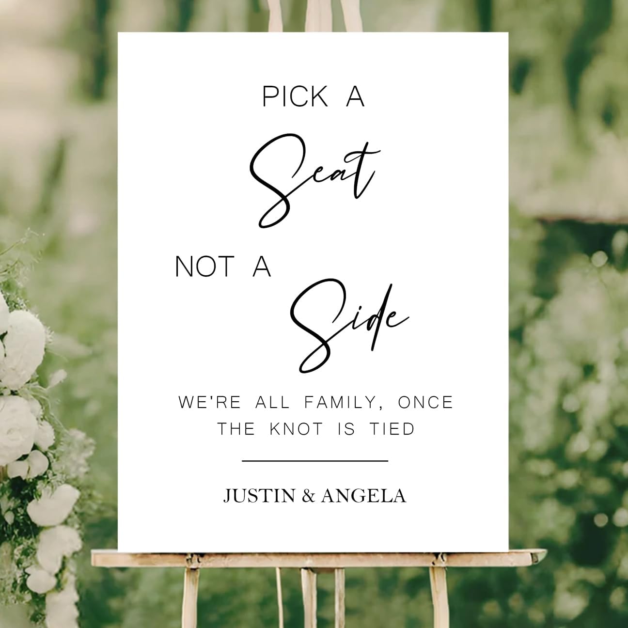 Personalized Pick a Seat Sign for Wedding – Greenery Welcome Yard Sign – Custom Bride and Groom Name