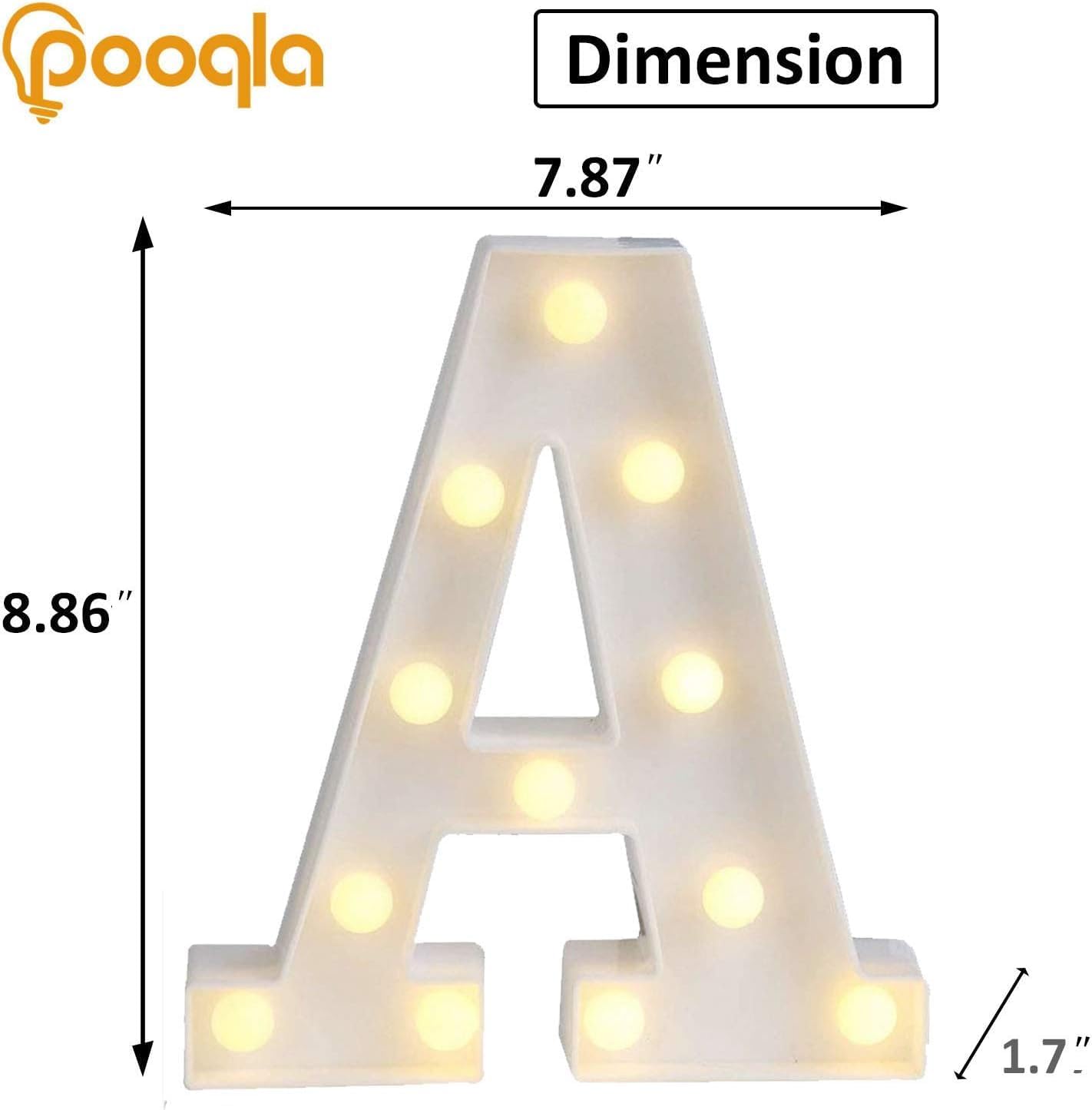 Pooqla LED Marquee Letter Lights, Warm White and Cool White Decorative Lighted Letters, Light Up Alphabet Letters for Boys Girls, Party, Wedding, Bar, Night Light, Birthday Decoration, Letter A