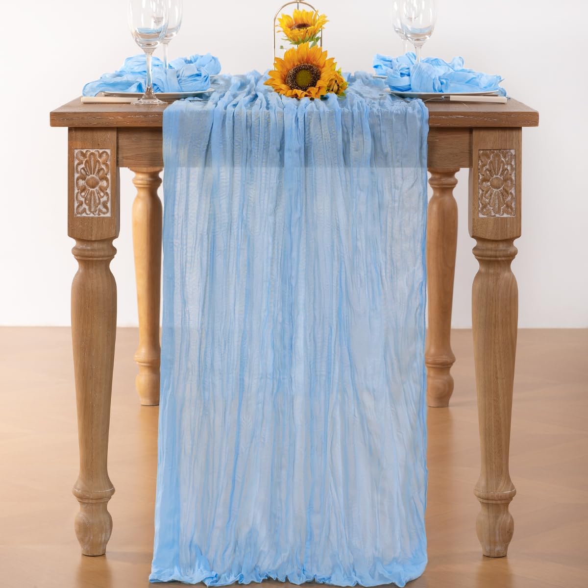 Baby Blue Cheesecloth Table Runner 12 Pack Fall Table Runners Boho Gauze 120 Inches Light Blue Cheese Cloth Fall Table Decorations for Thanksgiving Wedding Bridal Baby Boy Shower Party