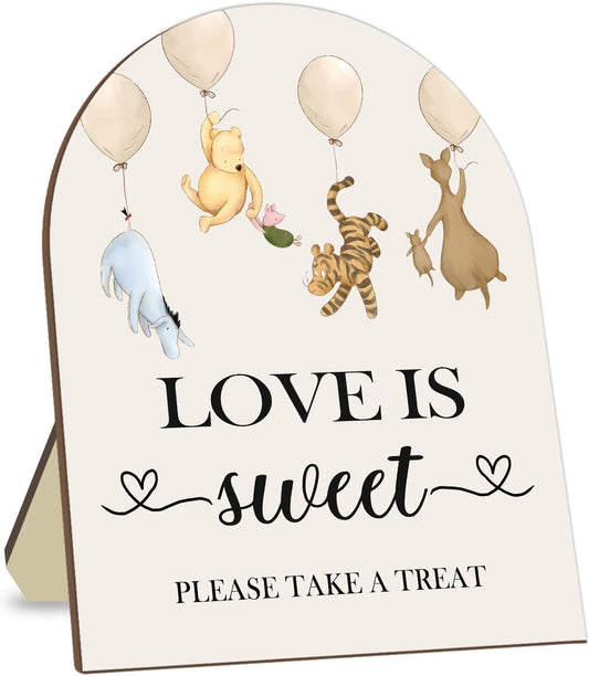 Winnie Love is Sweet Please Take A Treat Sign, Classic Pooh Love is Sweet Sign for Dessert Table, Cute Animals Decor Bridal Shower Welcome Sign, Wedding Sign Baby Shower Favors for Guests