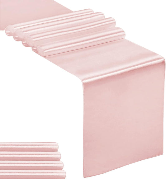 5-Pack Satin Table Runner Rose Gold 12 x 108 inches Long, Table Runners for Wedding, Birthday Parties, Banquets Decorations（5 Pack, 12x108 Inch, Rose Gold）