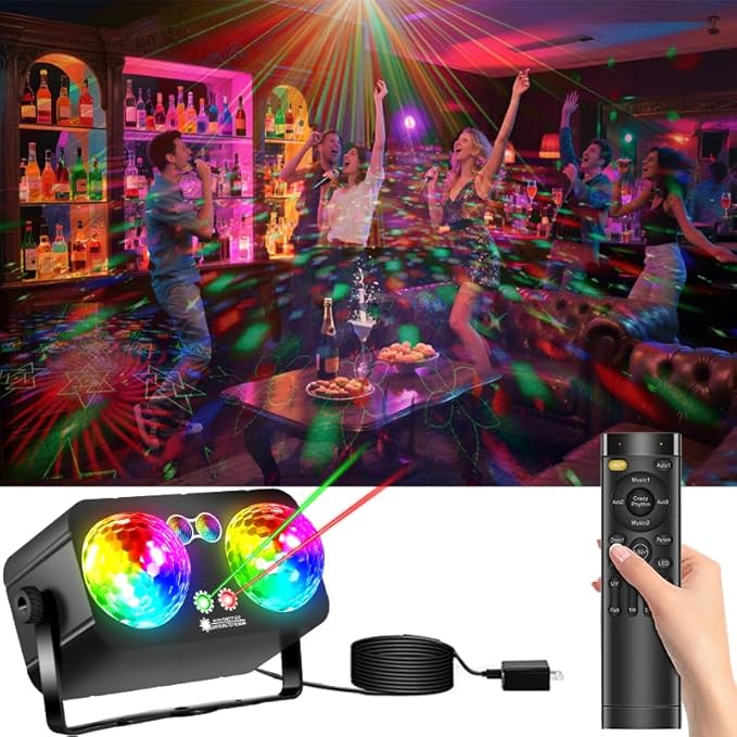 Disco Ball Disco Light, Disco Ball Decor Party Lights Strobe DJ Lights for Party with Dual Disco Balls Sound Activated with Remote Control for Christams Halloween KTV Club Party