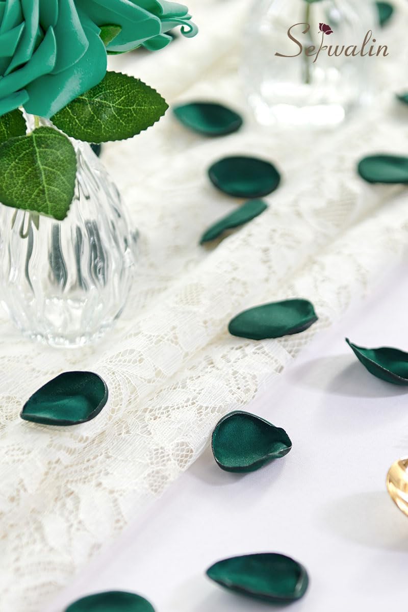 Serwalin 300Pcs Silk Rose Petals for Christmas Weddings Proposal Dark Green Flower Petals for Girl's Basket, Aisle, Table Decor