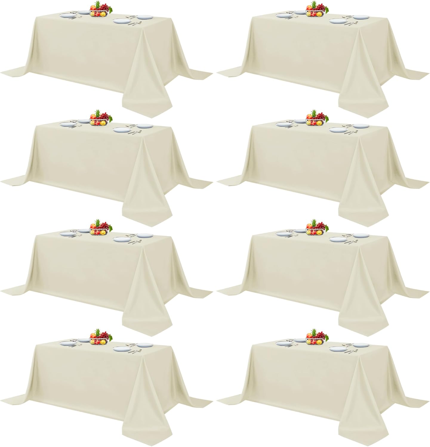 Fitable 8 Pack Rectangle Tablecloths: Stain Resistant Wrinkle Free Fabric Table Clothes, Washable Reusable Polyester Table Covers for Wedding Party Birthday Banquet Reception(Ivory, 90x132 Inch)