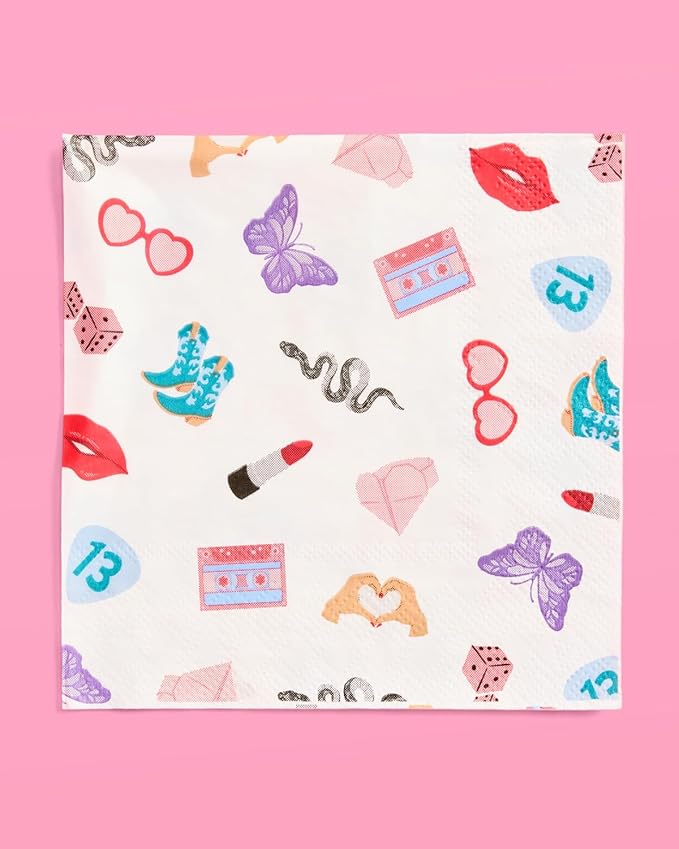 xo, Fetti Eras Party Icon Paper Napkins | 3-ply 25 pcs | Concert Party Tableware, Bachelorette Decorations, Birthday Tablescape, Bridesmaid Dinner Supplies