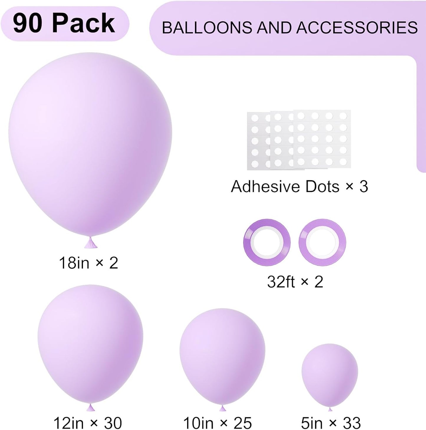 90pack Pastel Purple Balloons Different Size 18/12/10/5 Inch Pastel Purple Balloon Garland Arch Kit for Graduation, Wedding, Birthday, Baby Shower, Anniversary, New Year Party Decorations