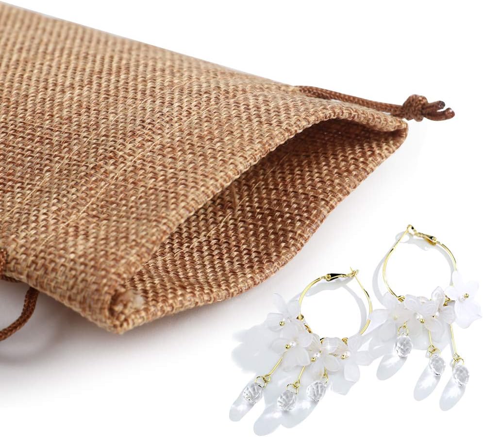 Lucky Monet 25/50/100PCS Burlap Gift Bags Wedding Hessian Jute Bags Linen Jewelry Pouches with Drawstring for Birthday, Party, Wedding Favors, Present, Art and DIY Craft (100Pcs, Coffee, 4” x 6”)