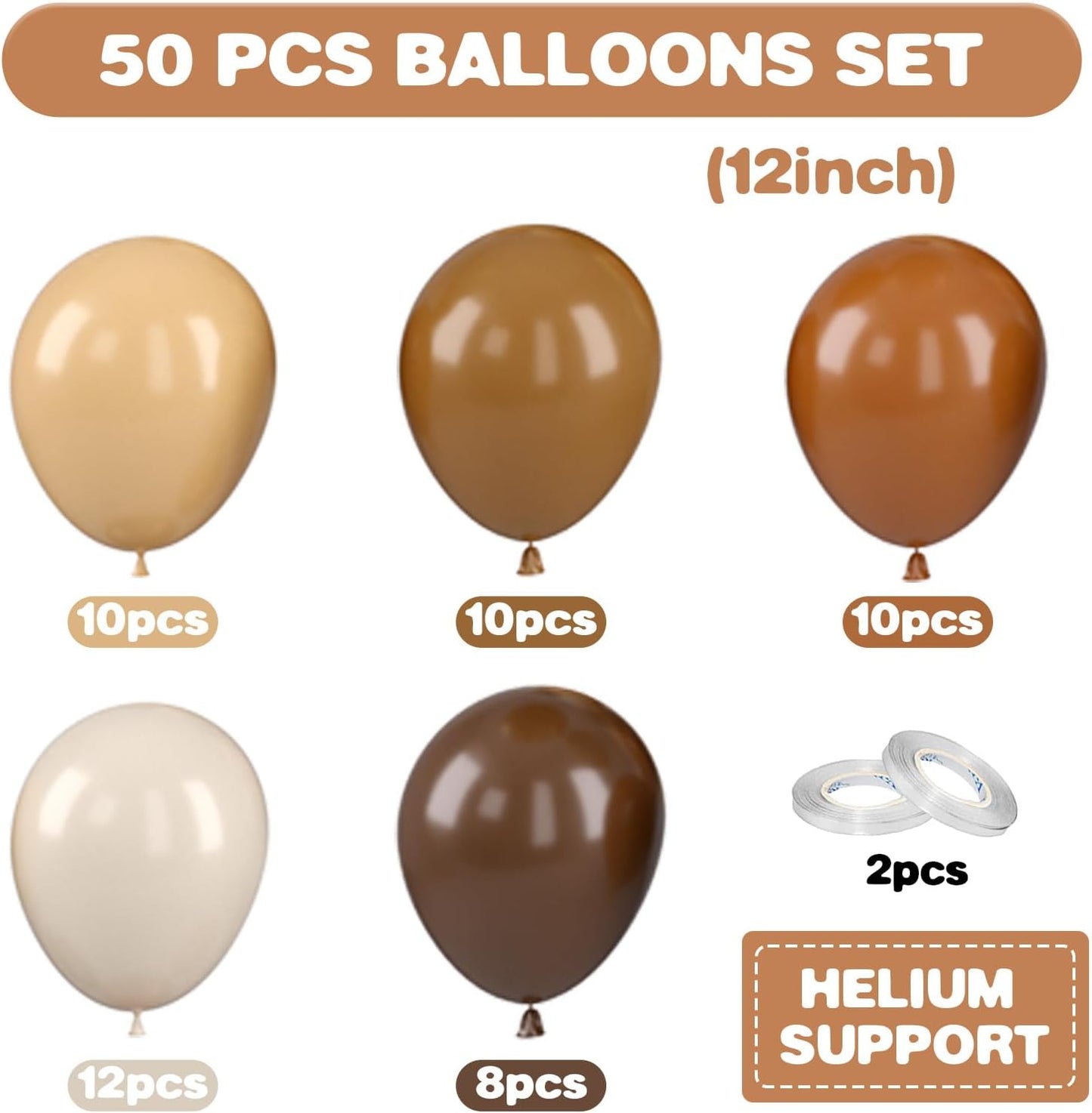 Brown Balloons, 12 Inch Neutral Balloons, Retro Coffee Brown Apricot Sand White Balloon Nude Latex Balloon Helium for Wedding Fall Baby Shower Thanksgiving Cowboy Theme Birthday Decorations