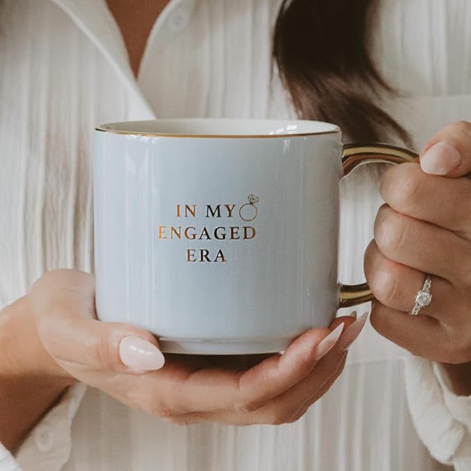 Sweet Water Decor In My Engaged Era Mug, 14oz Fine Bone China Cup for Tea & Coffee, Gold Handle & Rim, Engagement Gift for Fiancee & Bride-to-be, Bridal Shower Decoration and Gift for Future Wife