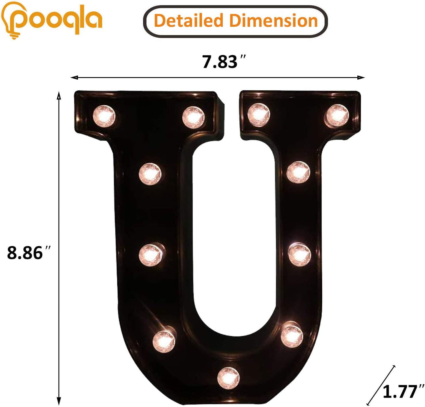 Decorative LED Illuminated Letter Marquee Sign - Alphabet Marquee Letters with Lights For Wedding Birthday Party Christmas Night Light Lamp Home Bar Decoration U, Black