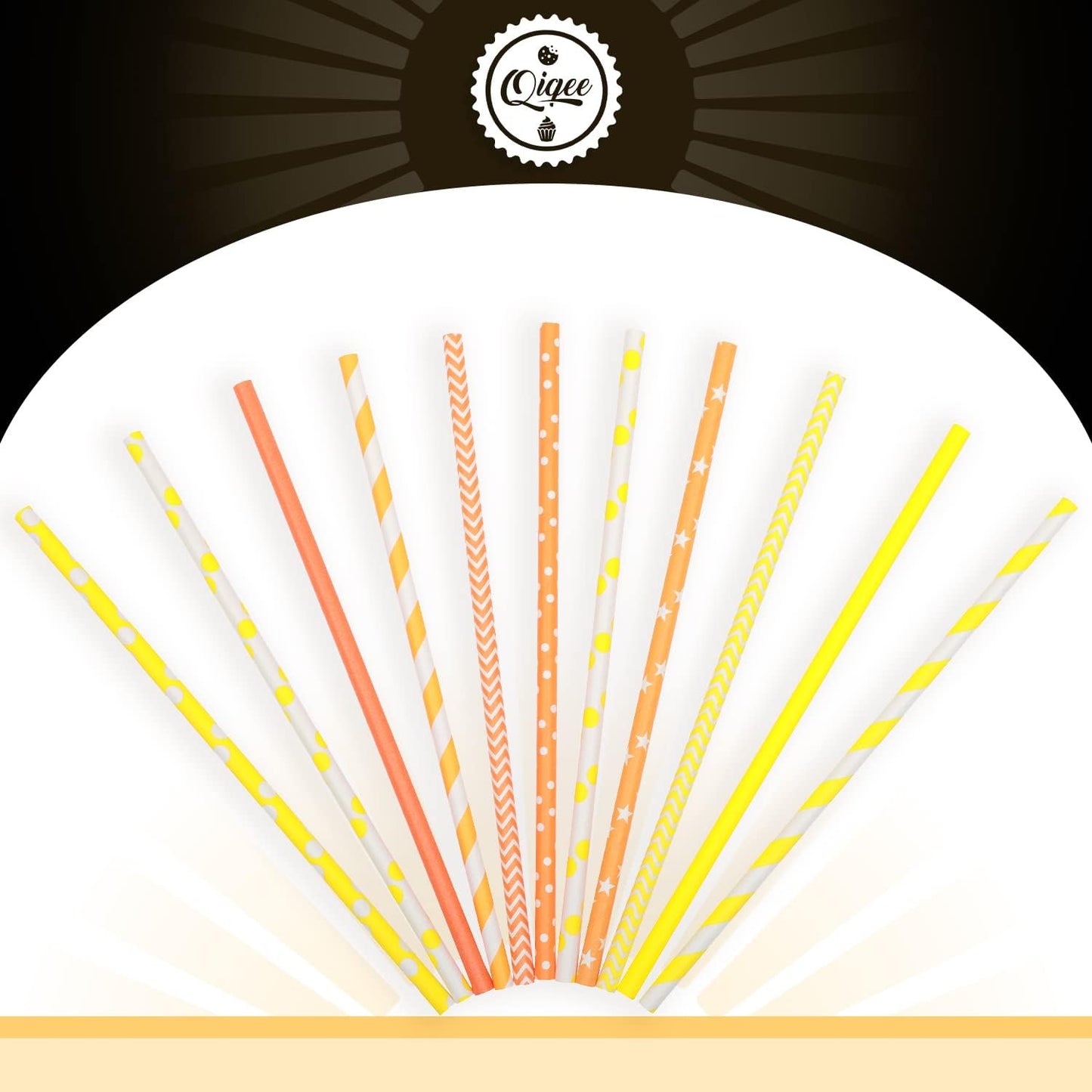 Yellow Orange Paper Straws for Drinking Yellow Disposable Straws 150pcs Biodegradable Disposable Straws Bulk(10 Pattern) qiqee
