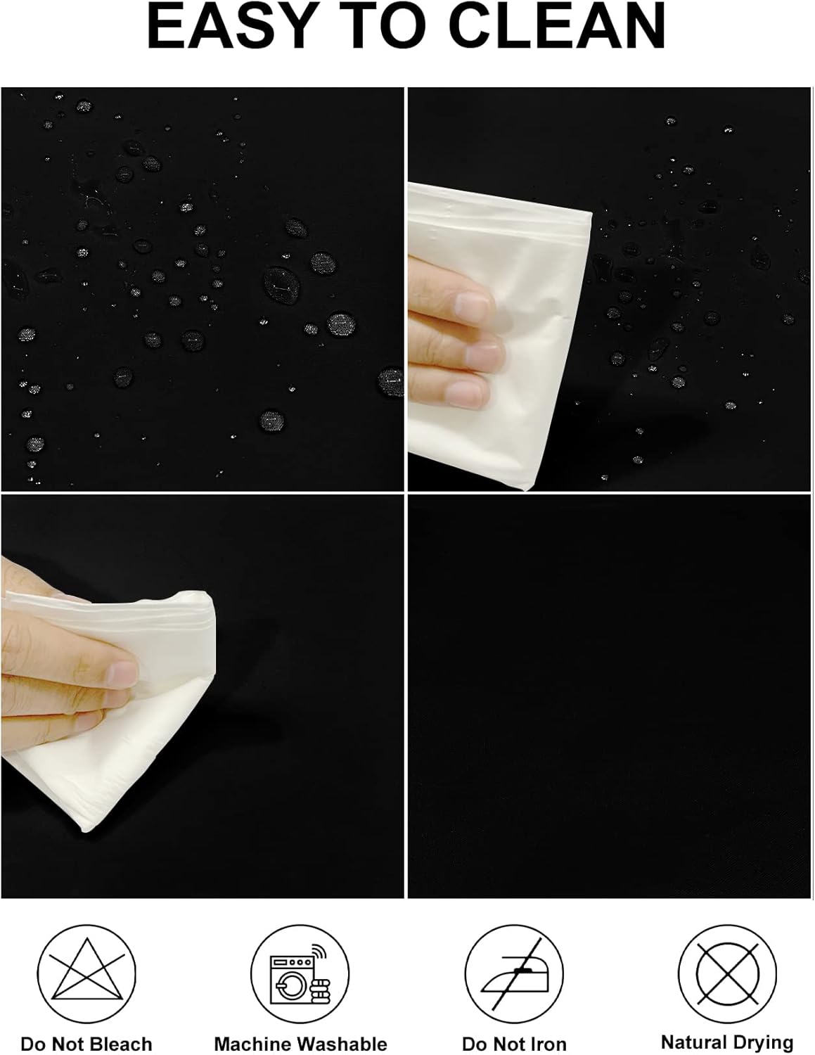 Fokitut 12 Pack Waterproof Rectangle Tablecloth, 90x132 Inch,Stain Resistant and Wrinkle Polyester Table Cloth, Fabric Table Cover for Kitchen Dining, Wedding, Party, Holiday Dinner-Black