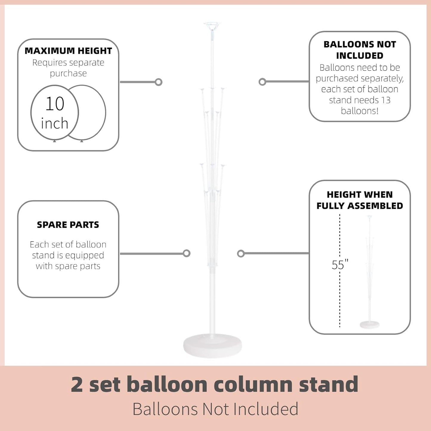 Balloon Column Stand Kit Set of 2 - Balloon Tower with Stand, Base, and Pole,Backdrop Decoration for Wedding, Baby Shower, Birthday Party, or Bachelorette Parties (No balloon)
