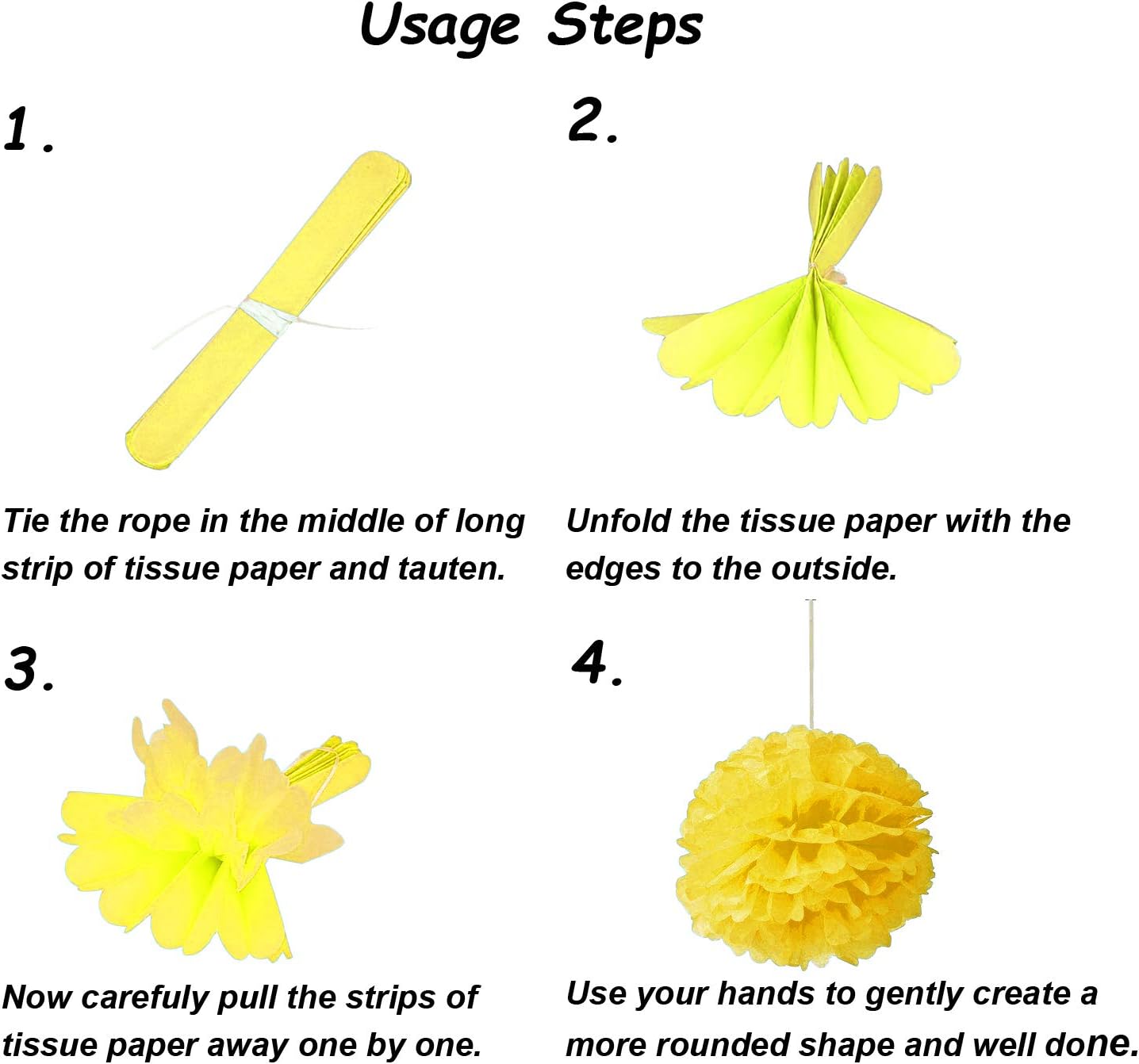 Hanging Paper Fan Set, Tissue Paper Pom Poms Flower Fan and Honeycomb Balls for Birthday Baby Shower Wedding Festival Decorations - Yellow