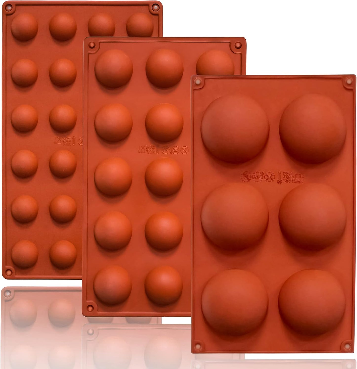 Semi Circular Silicone Molds, Non-Stick Silicone Chocolate Molds,3 Packs Baking Molds for Making Chocolate, Cake, Jelly, Desert, Biscuit, Dome Mousse (6 Cups, 15 Cups and 24 Cups)