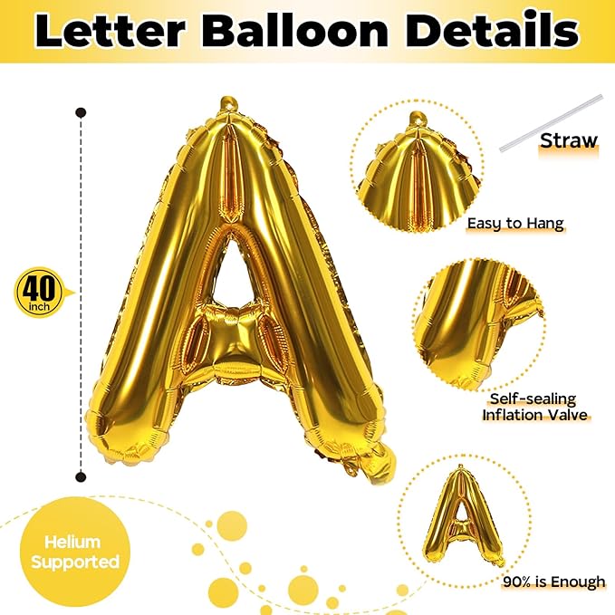 40Inch Gold YAY Balloons, Giant YAY Letter Foil Mylar Balloon Banner, Gold Congratulations Balloons for Congrats Grad Class of 2026 Graduation Birthday Engagement Wedding Baby Shower Party Decorations