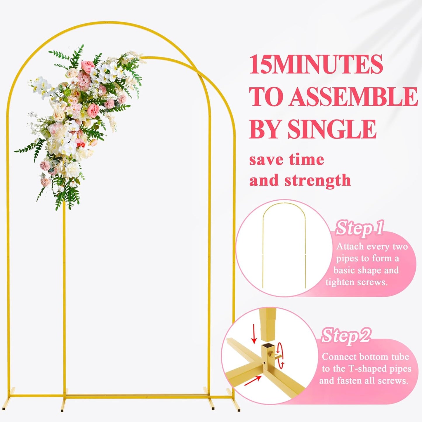 Wokceer Wedding Arch Backdrop Stand 7.2FT, 6.6FT White Metal Arch Stand Set of 2 for Birthday Party Wedding Ceremony Baby Shower Graduation Decoration