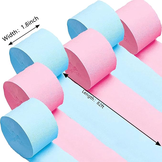 We Moment Pink and Blue Crepe Paper Streamers Party Streamer 1.8 Inch Widening 6 Rolls,Pink Blue Party Streamer 82 feet per roll for Birthday Gender Reveal Party Decorations