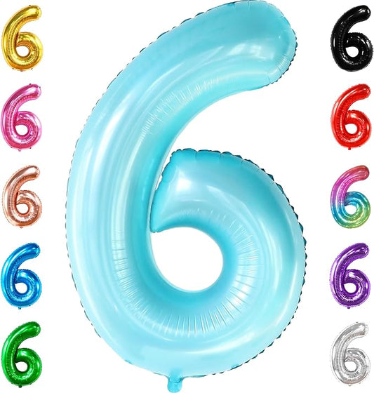 KatchOn Giant Light Blue Number 6 Balloon - 40 Inch, Pack of 1, Helium Supported, Unisex Children, Birthday, Number Balloon