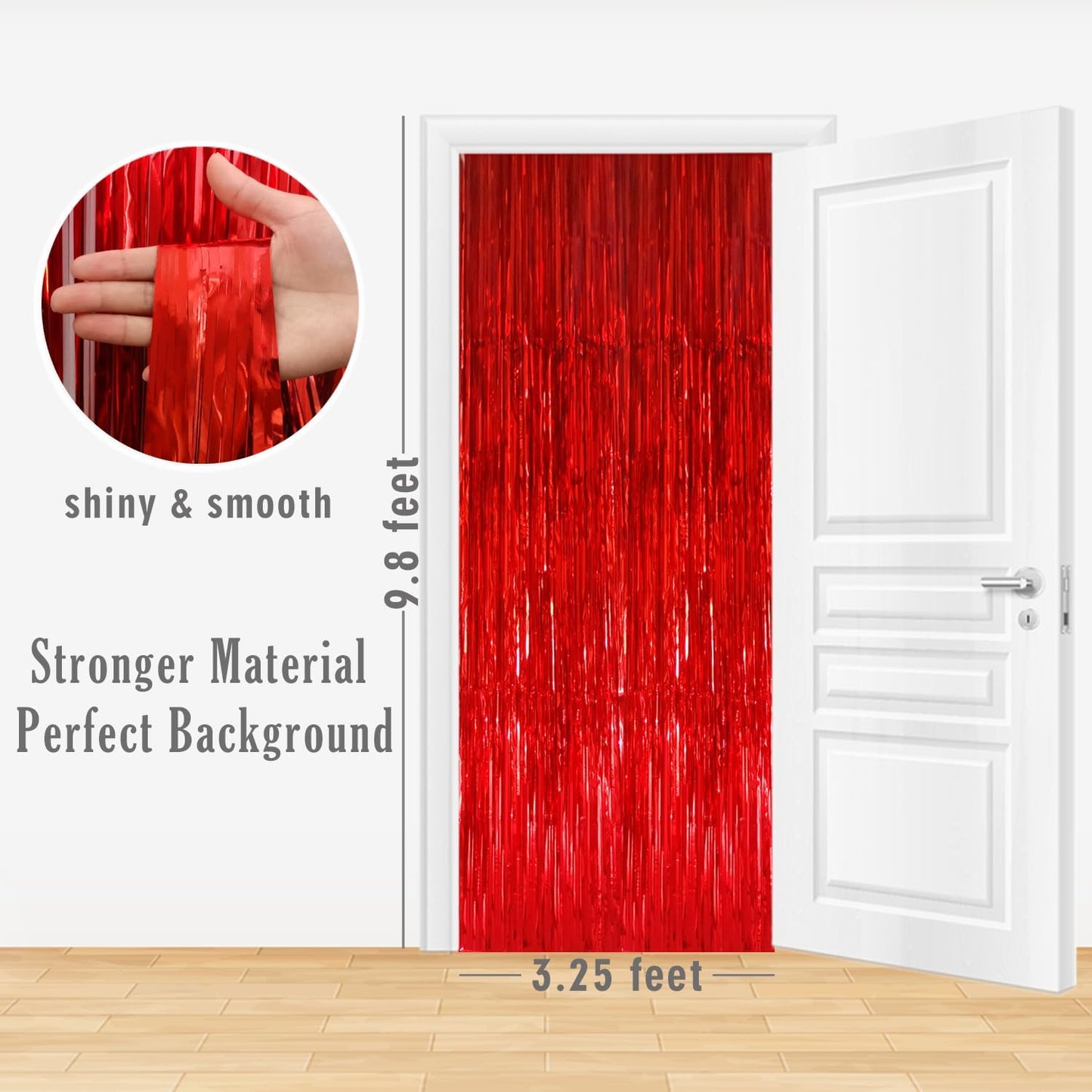 GOER 6.4 ft x 8.2 ft Metallic Tinsel Foil Fringe Curtains,Pack of 2 Party Streamer Backdrop for Birthday,Graduation Decorations and New Year Eve (Red)