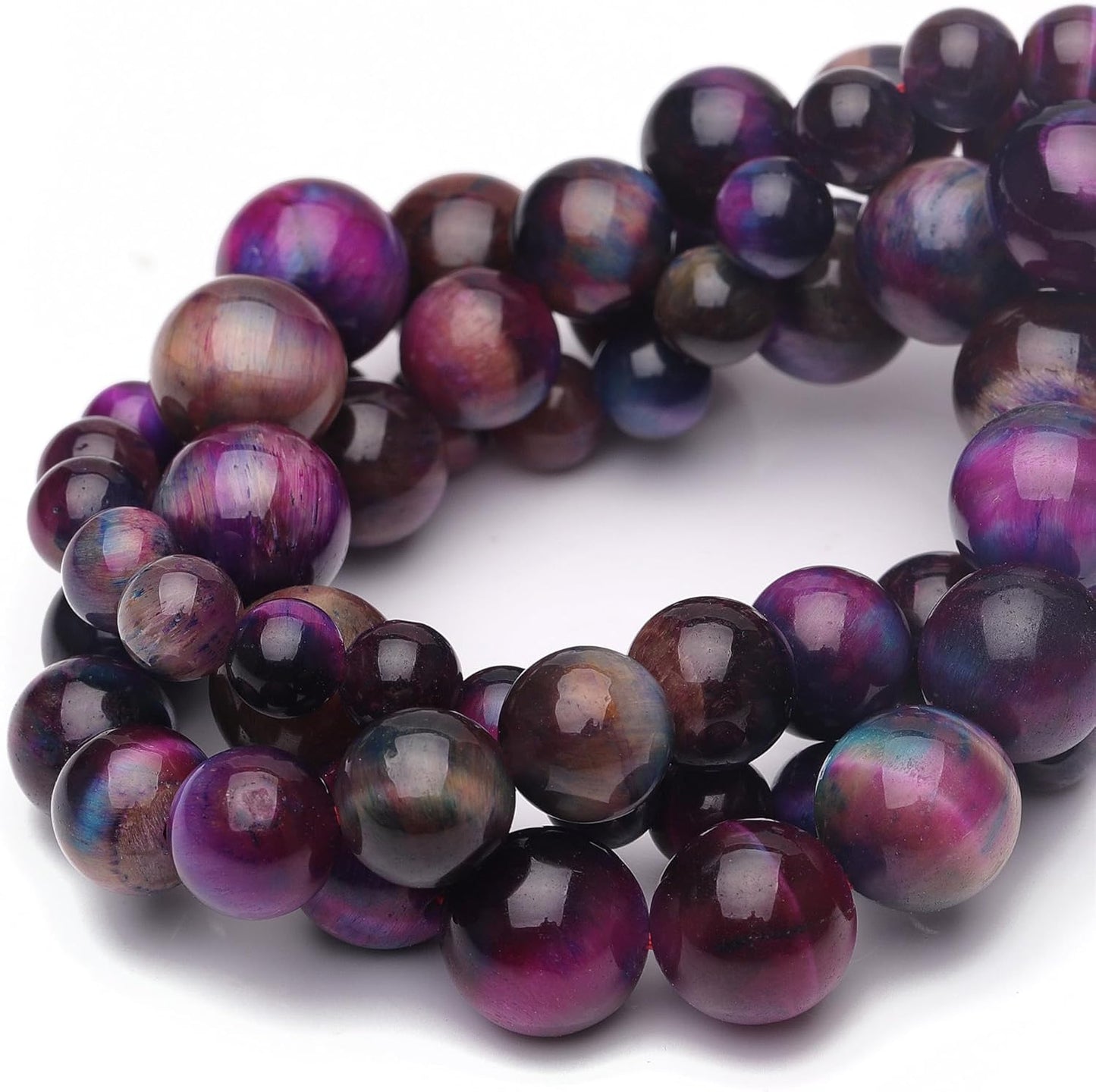 8mm Natural Stone Beads for Jewelry Making,Galaxy Tiger Eye Polished Smooth Round Gemstone Beads for Bracelet Necklace 15 Inch