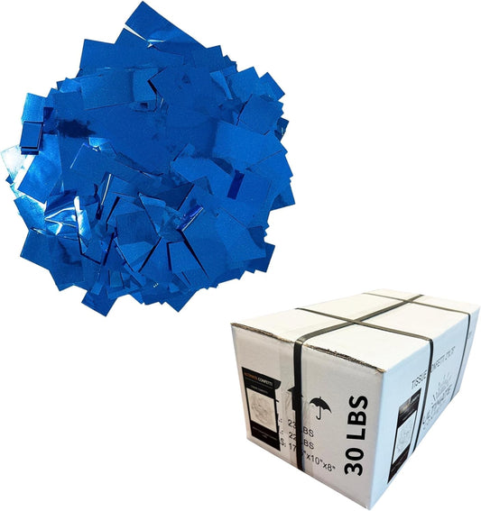 Shiny Metallic Confetti, Blue Color - Fluttering Foil Paper Strips for Confeti Cannon and Launcher Use, Table Decorations, and More (Bulk 30 lb Box)