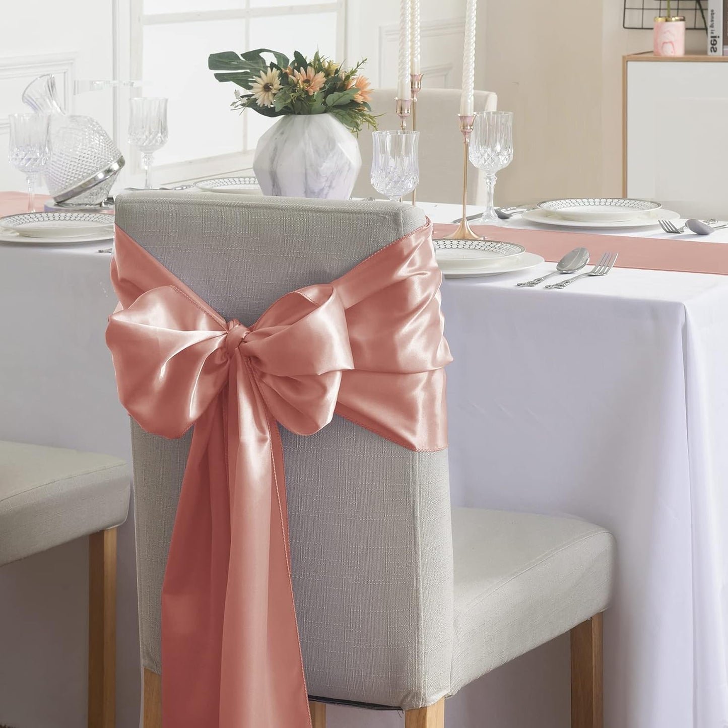 6Pack Table Runner 12 x 108 Inches Satin Silk Table Runner for Wedding, Birthday Party, Banquets, Graduations Decoration, fit Rectange and Round Table-Rose Gold