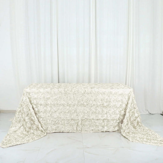 Efavormart 90"x156" Wholesale Rectangle Table Cover Ivory Grandiose Rosette 3D Satin Tablecloth for Wedding Party Event Decoration