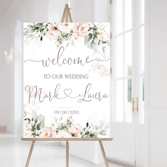 Wedding Welcome Sign, Wedding Welcome Sign Personalized, Blush Pink Wedding Sign