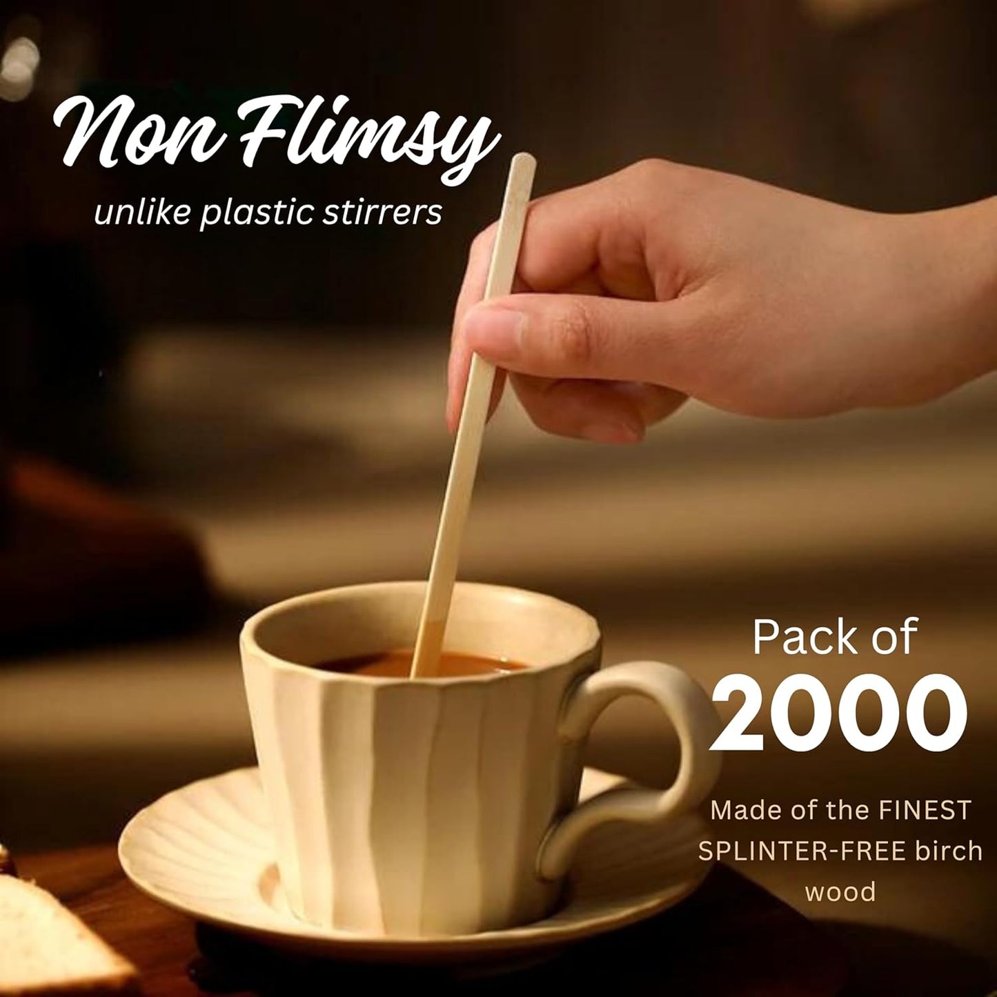 Coffee Stirrers Disposable Wooden Coffee Stir Sticks - Round-End Birchwood 7 Inches Large Wooden Stir Sticks - Pack of 2000 Wood Stir Sticks