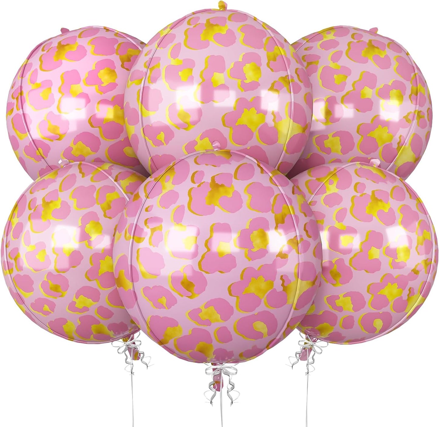 6Pcs Pink Cheetah Print Foil Balloons, 22inch 4D Leopard Theme Balloons, Large Round Ball Animal Foil Balloon for Cheetah Zoo Themed Wild Jungle Birthday Party Backdrop Decorations