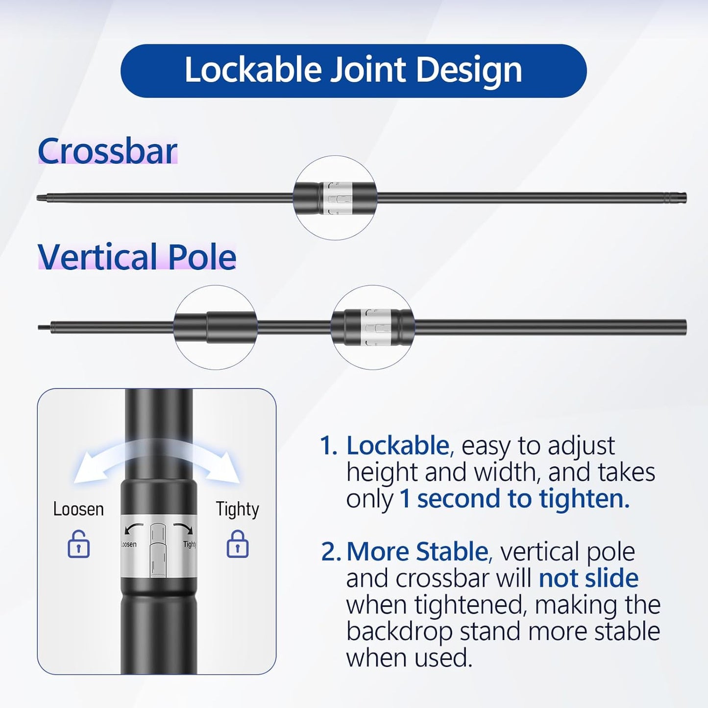 EMART Backdrop Stand 10x8.5FT Photo Studio Adjustable&Lockable Background Stand Support kit with Cross Base for Photography, Parties, Wedding, Outdoors (with 8 Tent Nails, 2 Water Bag, 4 Clamps)