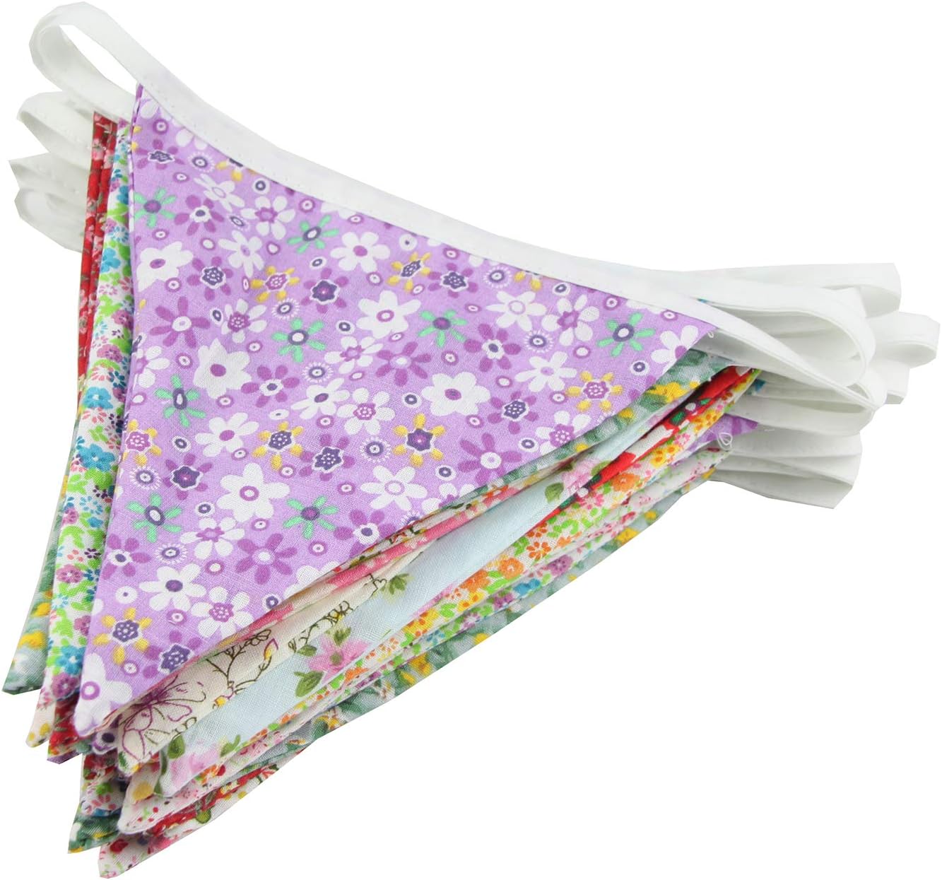10M/32Ft Triangle Bunting Banner, 36 Pcs Cotton Fabric Flags Pennant Garlands for Birthday Party, Wedding, Baby Shower, Outdoor and Home Decorations (Colorful)