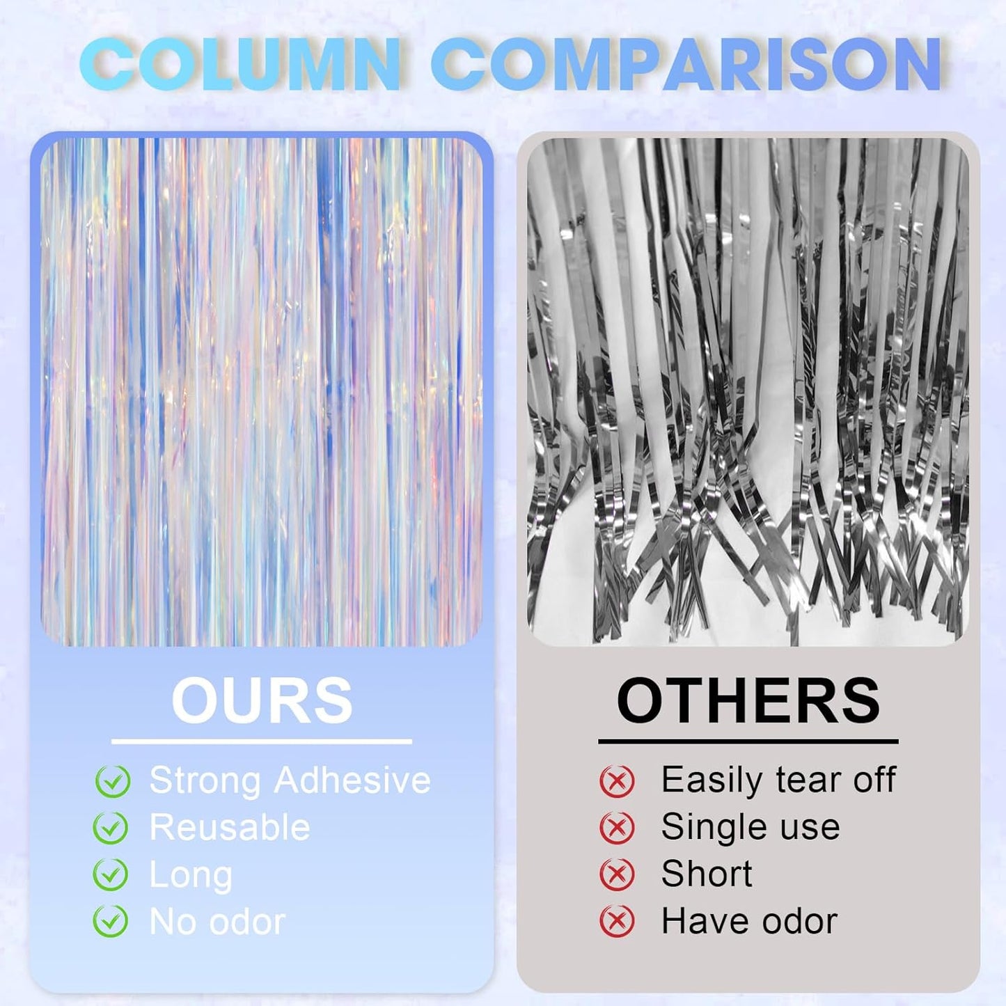 2 Pack Iridescent Foil Fringe Curtains, Holographic Tinsel Streamers Birthday Party Decorations, Fringe Backdrop for Kids Birthday, Baby Shower, Anniversary, Engagement Themes Party